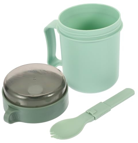 ARTSEWPLY Tasse à Céréales Portable Couvercle et Cuillère, Capacité 500ml, Matériau Pp, Anti-dérapante, pour Petit-déjeuner et Micro-ondes Couleur Aléatoire