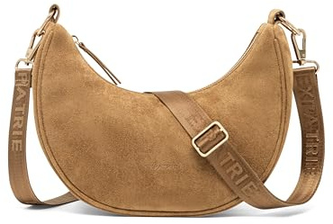 Expatrié Sac Bandoulière Femmes Marron - Lea Small Suede - Half Moon Bag - Sac Banane avec Sangle Réglable - Sacoche Demi Lune en Cuir Végétalien - Imperméable