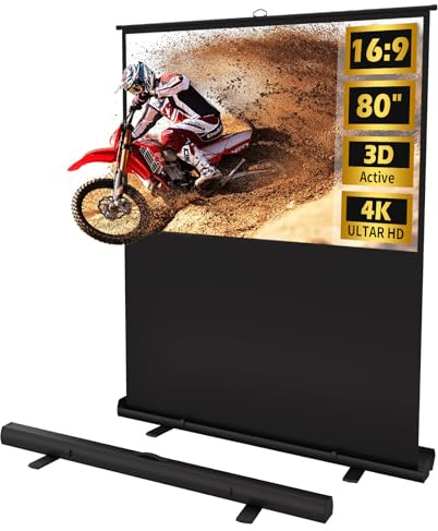 VISULAPEX Leinwand Beamer 80 Zoll 16:9 Bodenleinwand,Mobile Projektionsleinwand,Bodenprojektor Bildschirm 177x 99.5cm für Heimkino Outdoor Büro Camping