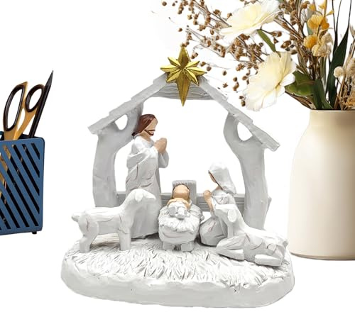 Set med krubbfigurer – miniatyrfigurer i harts från Jesus födelse juldekorationer säsongsbetonad semestervisning dekoration tillbehör