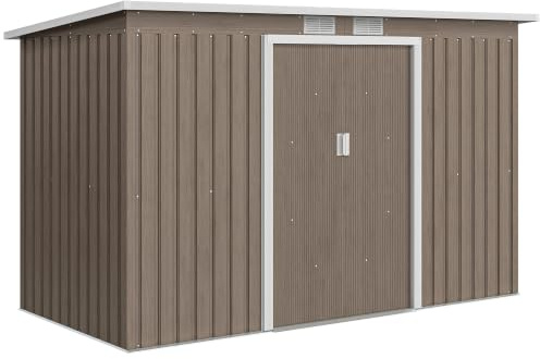 Outsunny Casetta da Giardino 3.2m² Kit Fondazione Acciaio Grigio | Acciaio Zincato, Kit Fondazione, Prese d'Aria, Capanno Porta Attrezzi, Doppia Porta Scorrevole Bloccabile