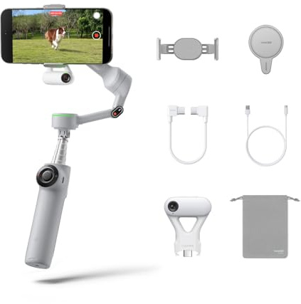 Insta360 Flow 2 Pro Gimbal Stabilizer for iPhone, Android, Phone Gimbal with AI Tracking, Fill Light, Built-in Selfie Stick & Tripod, Vlogging, Travel, Family, Sport - Ultimate AI Tracker Bundle Grey