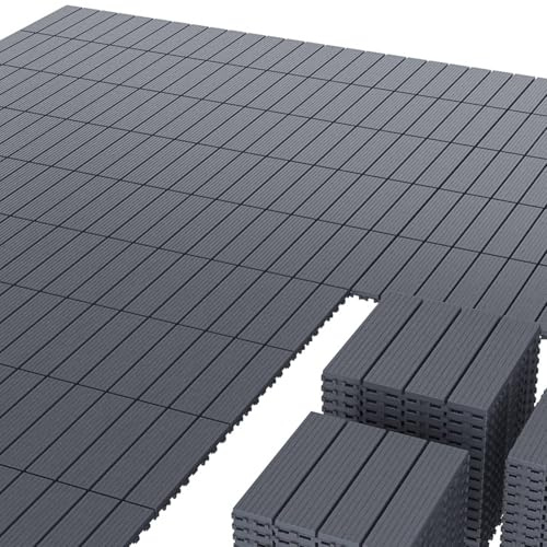 44 Stück Terrassenfliesen 30 x 30 cm (4 m²), dunkelgraue Klickfliesen mit Klick-System, wasserfest & witterungsbeständig, rutschhemmender Balkonbodenbelag für Terrasse, Balkon, Garten