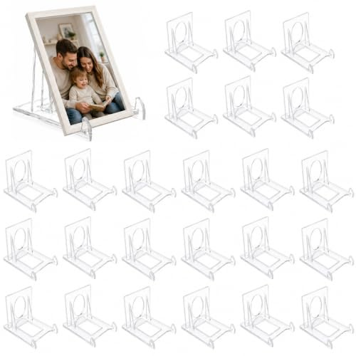 24 Pièces Présentoir Acrylique, 6.5*5*5.5CM Support de Cartes Réglable | Petit Chevalets en Plastique, Presentoir Carte Transparent pour Cartes de Collection Monnaie Postale Pierres Minéraux