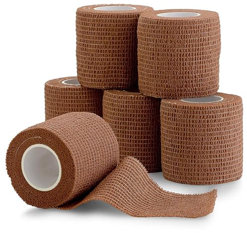 6er Pack, selbstklebendes Klebeband - 6,3 cm x 4,5 Meter, (hellbraun) selbstklebende Mullbinden & Athleten Sportwickel für Knöchel, Handgelenk, Verstauchungen und Schwellungen - FDA-geprüft