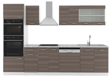 Vicco Mueble de Cocina R-Line, Precioso Gris/Blanco, 300 cm con Armario Alto, ET Mármol