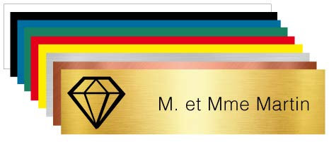 Plaque Gravée Pour Boîte Aux Lettres Personnalisable Avec Votre Nom et Prénom Ornement Diamants - Dimensions 10 x 2,5 Cm - Aspect Or Brossé Avec Écriture Noir