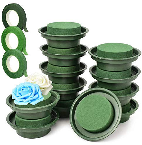 Woohome 15 Stück Blumenschaum DIY 12 Stück Steckmasse Blumen Steckschaum Blumensteckschaum Nasssteckschaum und Blumenbändern für Partydekoration, Hochzeitsgang Blumen