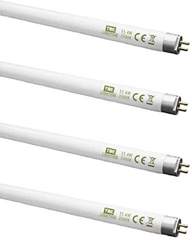 TBE LIGHTING T5 4w Fluorescent Tube Lamps 150mm / 6''- CFL Bulbs - G5 2-Pin Base Fittings - T5 High Efficiency Lamps, Cool White 3500K (4-Pack)