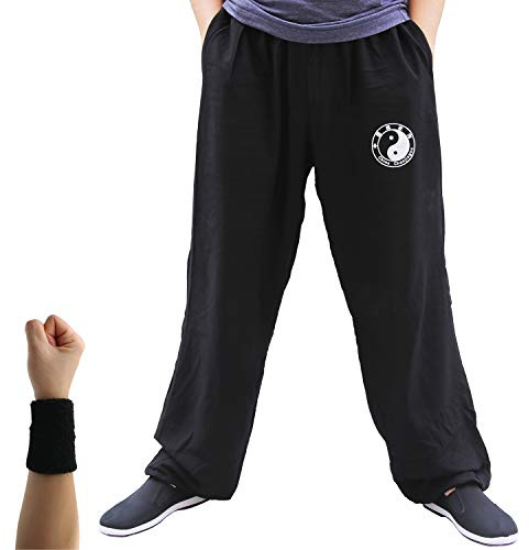 Tinymori Taichi Lantern Pants Tai Chi Training Pants | Kung Fu Taichi Uniforms Martial Arts | Tai chi Clothing Qigong Wing Chun Shaolin Wide Legs Knickerbocker Clothing Cotton - 2 Pockets (XL,Black)