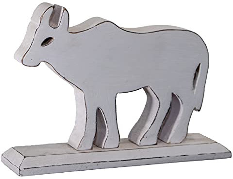Antikas - Holzfigur, Stier, Weiß, Tiere, Tierfiguren, Dekoration