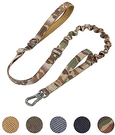EXCELLENT ELITE SPANKER taktisk tung plikt 5–6 fot justerbar inget drag militär bungee hundkoppel elastiskt koppel med 2 vadderade kontrollhandtag för medelstora stora X-Large hundar (MCP)