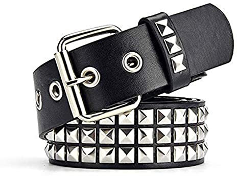 XING 3 Reihen Pyramid Nietengürtel, 110 cm Lang Verstellbare Modern Sportiver Optik Silber Nieten Metall Gürtel für Herren und Damen, Gothic, Punk Jeansgürtel (Schwarz)