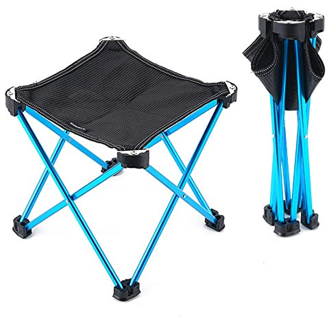 XVBVS Tragbarer Mini-Campinghocker Klappstuhl, Leichter Bergsteiger-Campinghocker mit Tragetasche zum Angeln, Wandern, Grillen, Strand- Blue