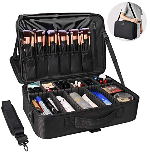 Relavel Borsa cosmetica grande borsa per il trucco da viaggio borsa per il trucco professionale borsa organizer per unghie portatile scatola organizer per trucchi artista (nero-L), nero-L,
