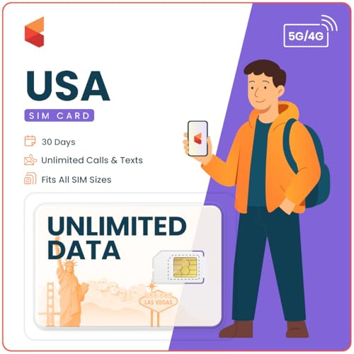 USA Travel SIM Card | Unlimited Internet Data | Unlimited Local Calls and SMS | T-Mobile (30 Days)