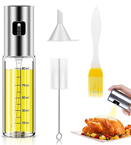 Pulverizador Aceite de Oliva,Pulverizador Aceite Pulverizador Aceite y Vinagre Spray,Aceitero Dispensador Spray de Aceite Vinagre,con Sazonador Tarro,Pinceles y Embudo,para Cocinar,Ensalada,Freir,BBQ