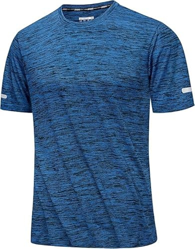 MAGCOMSEN Running Top Men Training Gym Sports Top Short Sleeve Quick Dry Shirt Breathable Summer Tshirt,MediumBlue,L