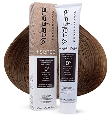 Vitalcare | +Sense - Colorazione Permanente Professionale, Crema Colorante Capelli, Senza Ammoniaca, Resorcina, PPD, Siliconi - 7/00 Biondo, 100ml