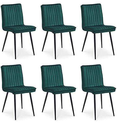 TUKAILAi Set of 6 Velvet Upholstered Dining Chairs with Backrest and Sturdy Black Metal Legs Armless Leisure Kitchen Chairs Dinner Lounge Living Room Restaurant Furniture Green
