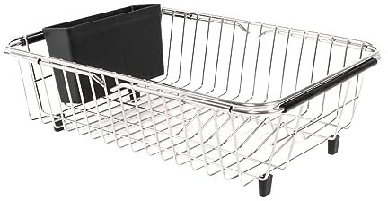 INTIRILIFE Geschirrabtropf Gestell mit Besteckhalter aus Edelstahl in Silber - 38-56.5 x 27.5 x 10.5 cm - Ausziehbarer Abtropfkorb mit Besteckkasten für Spüle Waschbecken Arbeitsplatte