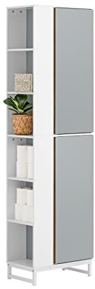 SoBuy BZR76-HG Hochschrank Badezimmer Schrank Badschrank schmal mit 2 Türen Badregal Badezimmerschrank Badezimmermöbel Hellgrau BHT ca: 50X181X30cm