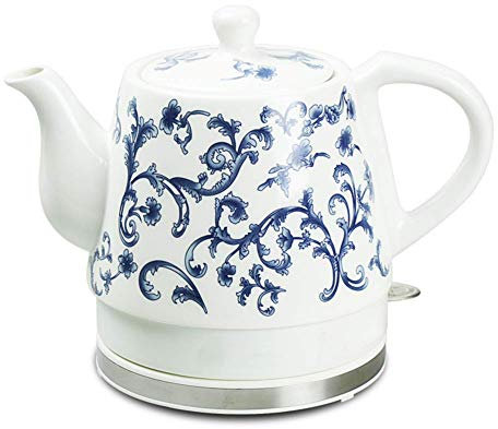 Electric Ceramic Kettle,Cordless Teapot,1 Liter Retro Teapot,1000W Fast Water for Tea,Coffee,Soup,Removable Oatmeal Base,Auto Power Off,Dry Boil Protector - White,B,Kettles Comfortable anniversary