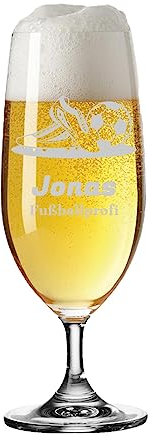 LUXENTU Bierglas mit Gravur, Biertulpe Pils-Glas, 360 ml, Persönliche Lasergravur mit Name & Fußball-Motiv, Fußball & Schuhe