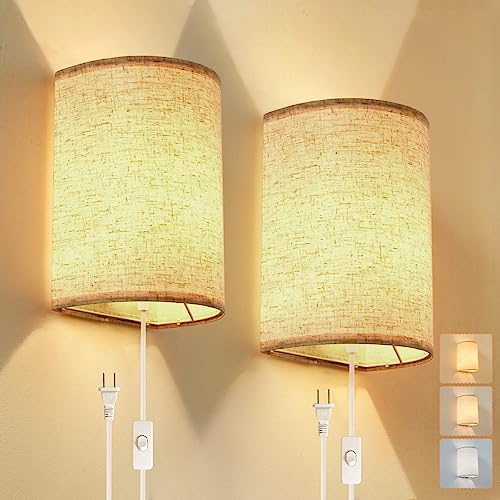 XIEYOR Plug in Wall Sconce, 3 Colors Wall Sconces Set of Two, Industrial Plug in Wall Light, Wall Sconce Lighting On/Off Switch Vintage Wall Lamp for Bedroom Living Room Hallway Porch