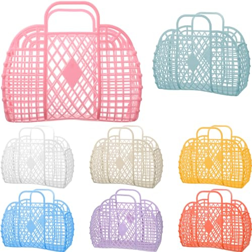 Tatuo 8 Pcs Jelly Bags Bulk Jelly Purse Plastic Basket Party Favor Beach Handbags Easter Egg Basket for Women Girls Kids(Colorful)