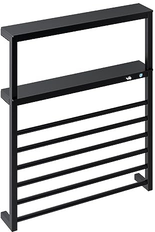 SWHC Electric Heated Towel Rail, 120W Electric Towel Radiator Large Shelf Radiator Towel Rail Wall Mounted Stainless Steel Towel Warmer Black 50×10×67cm