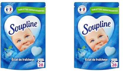 SOUPLINE - Tablettes Adoucissantes Cœurs Éclat de Fraîcheur - 89% d'Ingrédients d'Origine Naturelle - Testées Dermatologiquement - 28 Tablettes : 28 Lavages (Lot de 2)