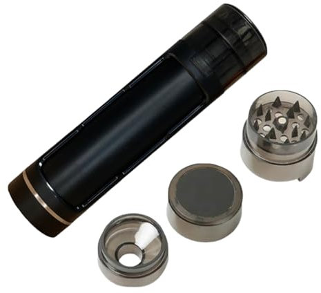 My Line Grinder mit geruchsneutraler Joint Aufbewahrung - Crusher für Kräuter,Tabak,Gewürz - Kräutermühle mit Joint Befüllung - Joint Zubehör- inklusive Reinigungsset (Schwarz)