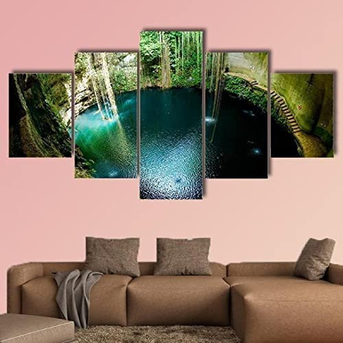 Bilder Grüner Waldbach (Xl/Mit Rahmen 150 X 100 Cm) Vlies Leinwandbild 5 Tlg Kunstdruck Modern Wandbilder -Wanddekoration Design Wand Bild - Für Wohnzimmer Schlafzimmer Esszimmer -0J0X+B4A