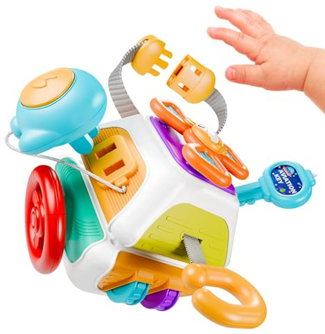 WYCYJU Busy Cube for Toddlers 18M+, Montessori Sensory 10-Sided Busy Ball, Fine Motor Activity Cube, Portable Early Learning Travel Educational Toy Gift for Boys Girls