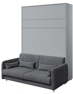 MEBLINI Schrankbett mit Sofa Bed Concept - Wandbett mit Lattenrost - Klappbett mit Schrank - Wandklappbett - Murphy Bed - BC-12-160x200cm Vertikal - Grau Matt/Dunkelgrau