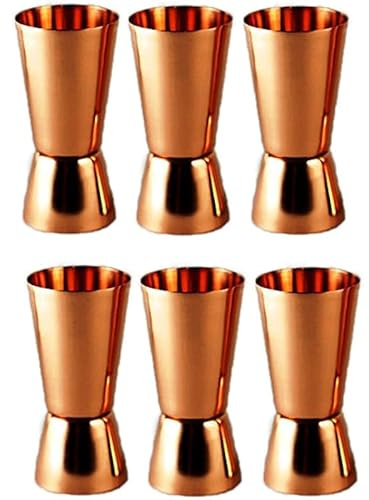 GRAINEX ENGINEER Pure Copper Measuring Jigger Shot Glasses Double Sided Jiggers - 2 Ounce and 1 Ounce (Set of 6)