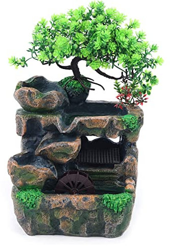 TAPMING Fuente de jardín, fuente de interior, iluminación LED, poliresina, con decoración de jardín de piedra, para interior y exterior