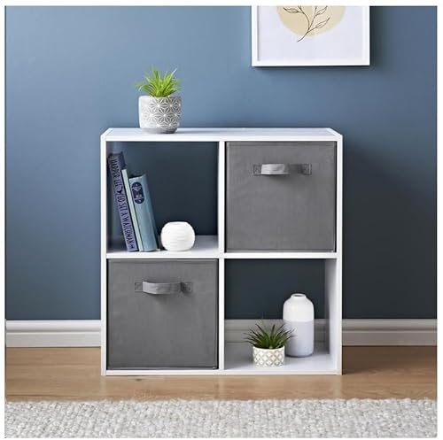 Homme Concept - 4 Cube Storage With 2 Baskets, Oak Effect Living Room Bookcase and Shelving Unit, Kids Bookcases, Free Standing Wooden Bookshelf Organiser