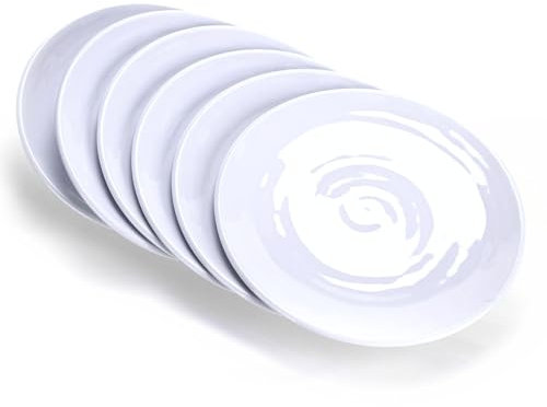 MIYOPESI 11-Inch Melamine Plates (Set of 6) - Unbreakable and Reusable Plastic Dinnerware with Ceramic Feel, Stackable and Dishwasher-Safe - Versatile for All Meals (White)
