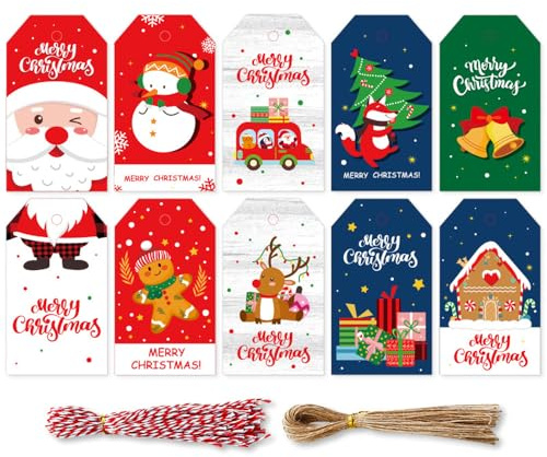 100 Stück Weihnachtsgeschenkanhänger,Geschenkanhänger Weihnachten Kraftpapier,Weihnachten Anhänger Geschenk (F)