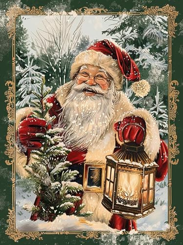 Reofrey 5d Diamond Painting Zubehör Weihnachtsmann, DIY Full Dril Weihnachten Diamant Painting Bilder Set Diamant Malerei Vollbohrer, Kreuzstich Erwachsene Stickerei Crystal Strass Foto Craft 40x50cm