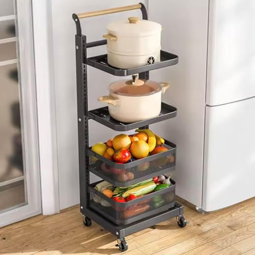 Pots And Pans Organiser Pan Rack Lid Organiser Saucepan Racks Free Floor Standing Microwave Shelf Stand 3 Tier,Black-4 * 2boards*2baskets