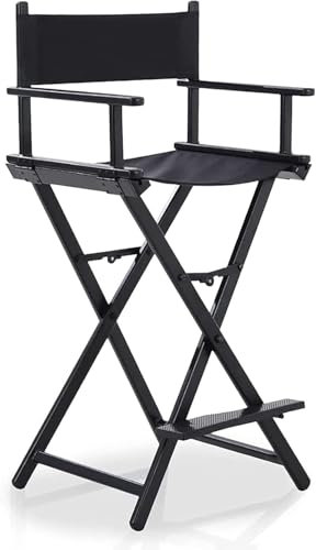 Schwarzer klappbarer Regiestuhl mit Fußteil, tragbar, hoch, Campingstuhl, robust, professioneller Make-up-Stuhl, 150 kg, für Studioschauspieler, Privatpersonen