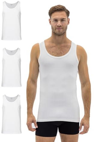 Barrio 13 undertröja för män, 3-pack, finribbad tanktopp med stretch av bomull, herrundertröjor, linne, armhålor, 3 x vit, XL