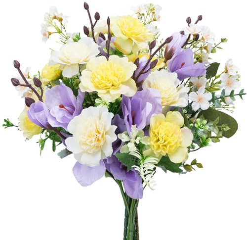 Luabue Kunstblumenstrauß aus Flieder Magnolie Schleierkraut und Eukalyptus Künstliche Blumen Seidenblumen Artificial Blumen für Hochzeit Zuhause Tischdeko Wohnzimmer