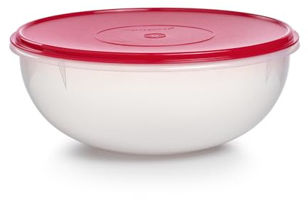 Tupperware Fix-N-Mix Rührschüssel, transparent, mit lippenstiftfarbigem, luftdichtem Deckel, spülmaschinenfest und BPA-frei, 6,5 l