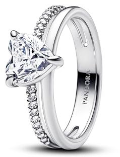 PANDORA Damen-Silberring Doppelschiene mit Herz 193100C01-50 Ringgröße 50/15,9