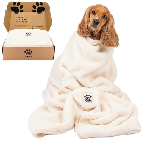 Elite Paws® UK: Luxury Large Dog Blanket - Beautifully Soft & Plush Cream Fleece, 130×100cm, Thicker & Softer Than Most Other Pet/Puppy Blankets, Ultra-Cosy, Durable & Machine Washable
