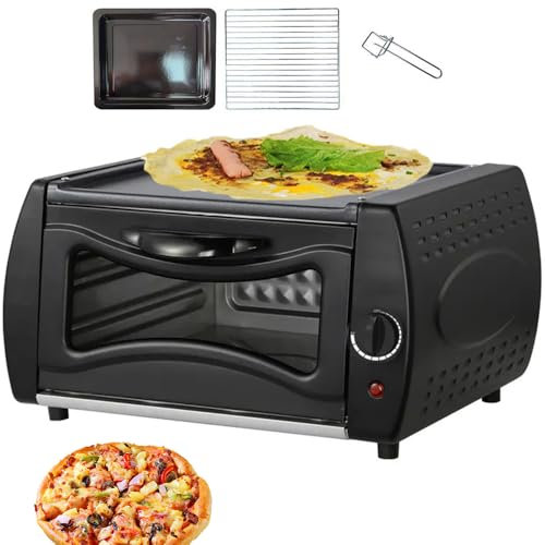 Mini Forno per Pizza, 2100 W Pizza Chapati Roti Lahmacun Manakish Naan Macchina per Il Pane con Teglia da Forno/Griglia da Forno/Maniglia del Vassoio, Temperatura Regolabile, Cuoce Mini Forno
